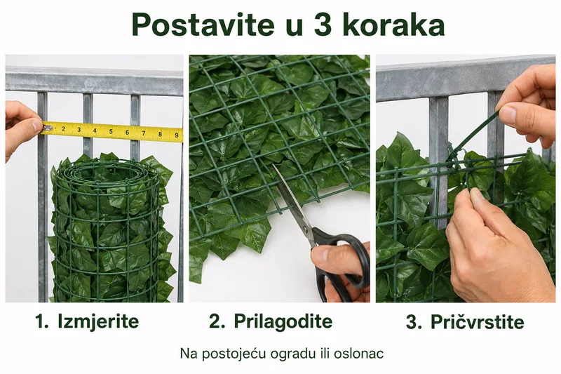 Postavljanje bršljana u tri koraka: izmjerite, prilagodite i pričvrstite.