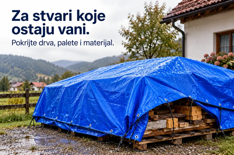 Primjer plave cerade preko drvene građe uz kuću.