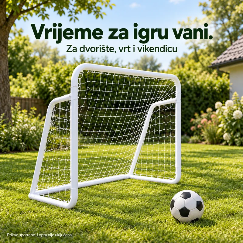 Ilustracija gola u dvorištu: Vrijeme za igru vani. Lopta nije uključena.