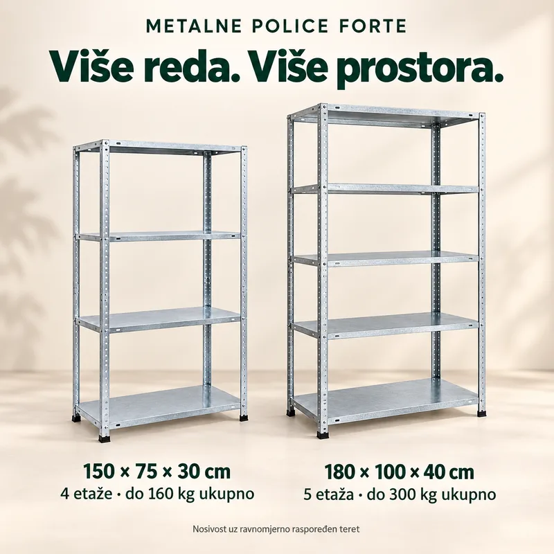 Metalna polica FORTE — 4 ili 5 etaža