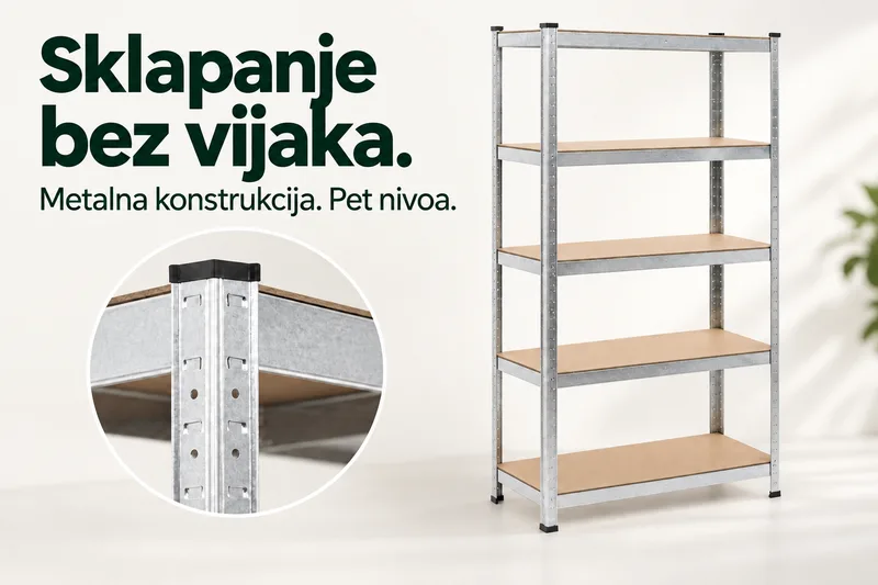 Detalj metalnog okvira i sklapanja TitanFlex police bez vijaka.