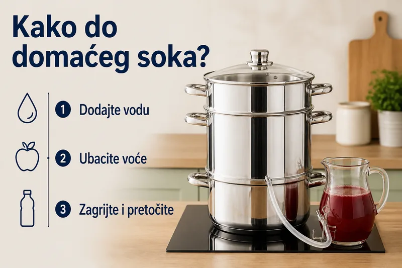 Kako do domaćeg soka? Dodajte vodu, ubacite voće, zagrijte i pretočite.