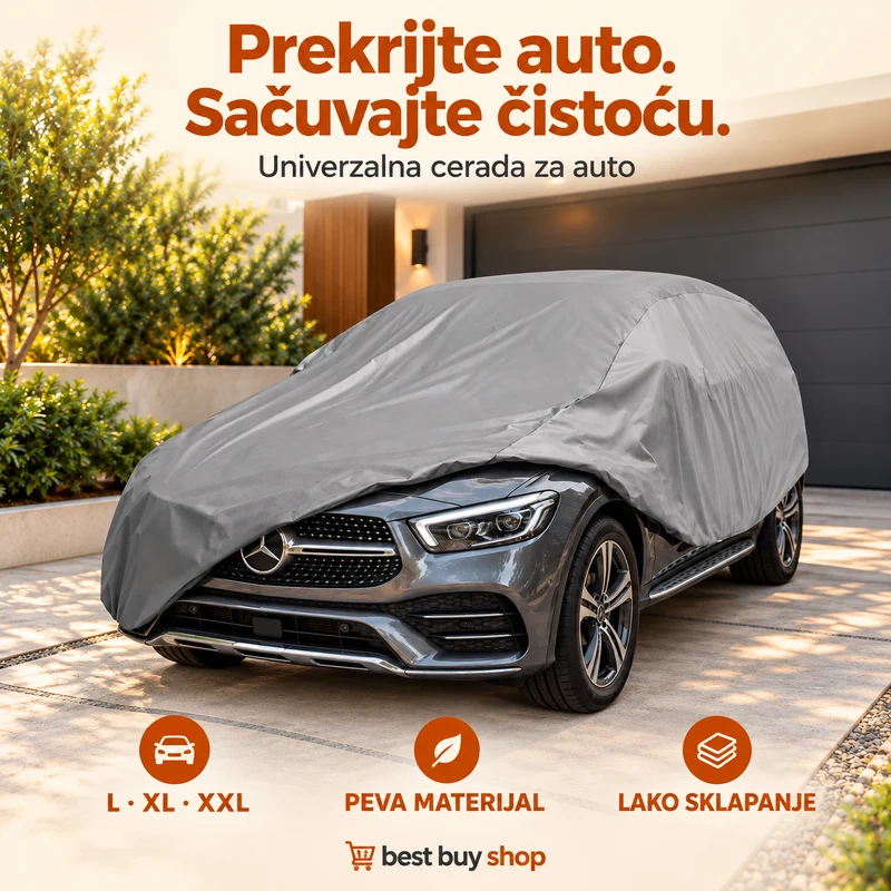 Univerzalna siva PEVA cerada za automobil, veličine L, XL i XXL.