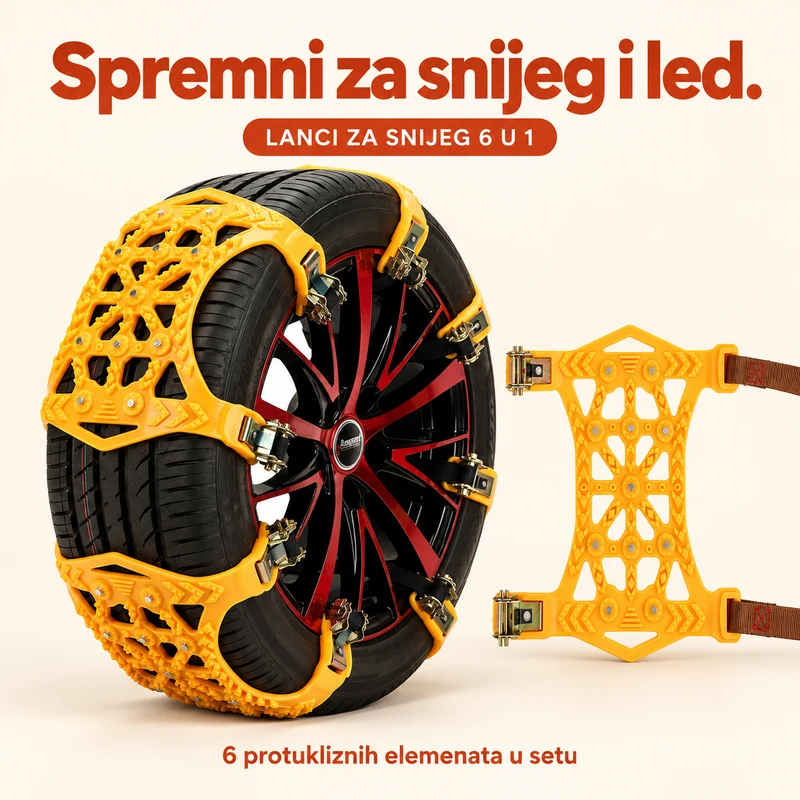 Žuti protuklizni elementi postavljeni na gumi. Set od šest komada.